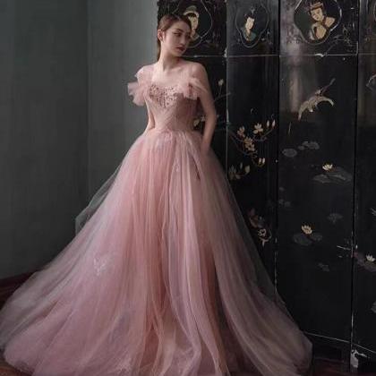 Beading Bow Trumpet Mermaid Blush Pink Spandex Tulle Prom Dress main image 0