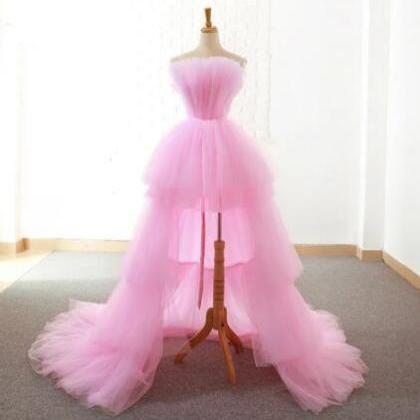 Beautiful High Low Pink Tulle Prom Dresses
