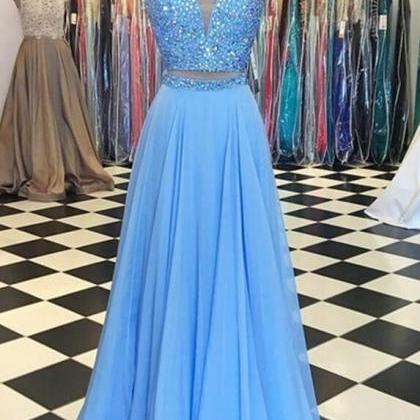 Two Pieces A Line Halter Chiffon Burgundy Prom Dress LBQ1746 main image 1