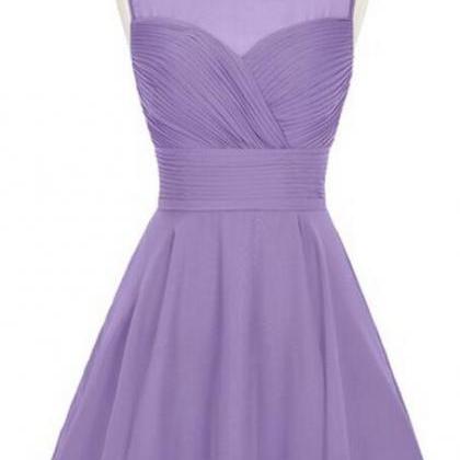 A Line Purple Short Chiffon Bridesmaid Dress