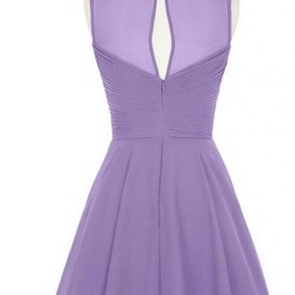A Line Purple Short Chiffon Bridesmaid Dress