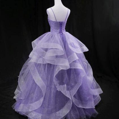 Ball Gown Light Purple Tulle Long Layers Straps..