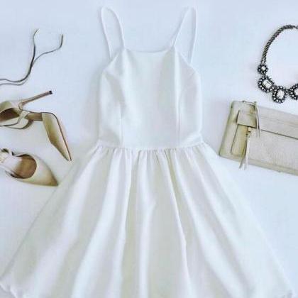 A Line Spaghetti Straps White Short Prom Dresses with Appliques LBQ1792 main image 1