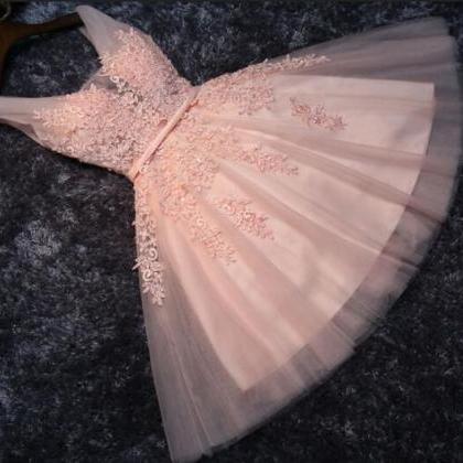 A Line Short Floral Pink Prom Dress Homecomig..