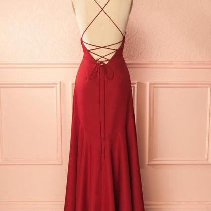 Simple A Line Burgundy V Neck Long Chifofn Prom..