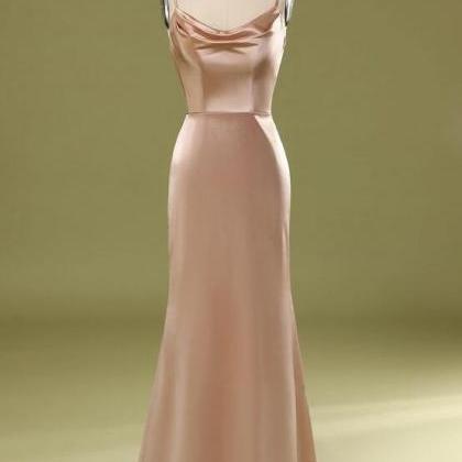 Spaghetti Straps Dusty Pink Satin Prom Dress