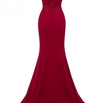 Stylish Spaghetti Straps Red V Neck Satin Mermaid Party Dress Long Prom Gown SP910 main image 0