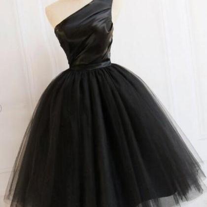 Cute One Shoulder Black Short Prom Dress