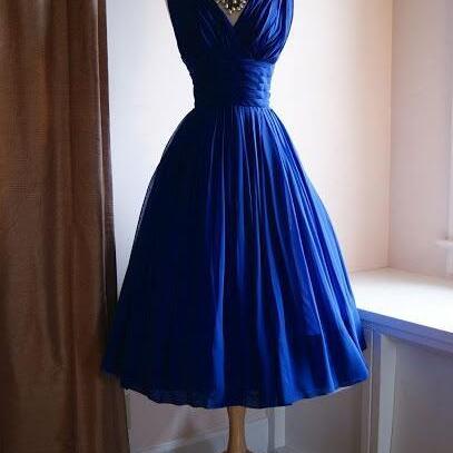 Royal Blue V Neck Short Homecoming Dress