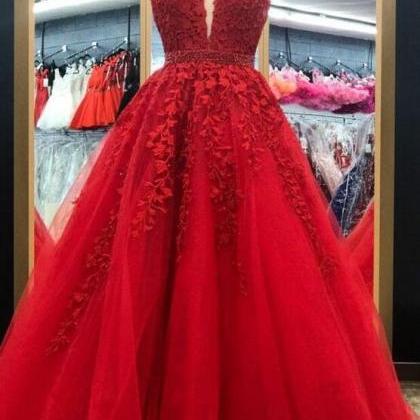 Obsessing Long Red A-line Square Neck Lace Prom Dress with Long Sleeves main image 1