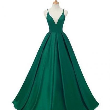 Hunter Green V Neck Long Prom Dress on Luulla