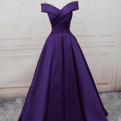 Off The Shoulder Purple Satin Prom Dress on Luulla