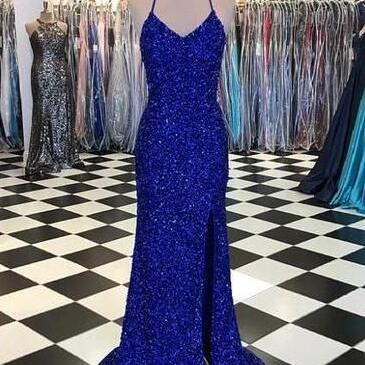 Sexy Sparkly Burgundy Off-the-shoulder Long Prom Dresses Royal Blue Evening Gowns