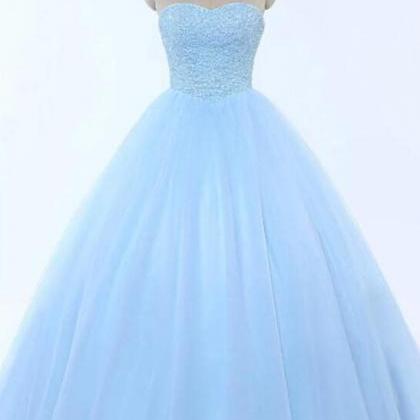 Sweetheart Baby Blue Tulle Long Ball Gown Prom..