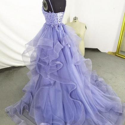 Mermaid Purple Tulle Long Layers Prom Dress