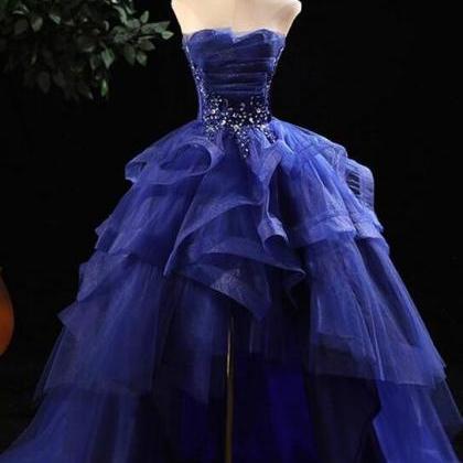 Vintage High Low Blue Ruffles Tiered Crystal..