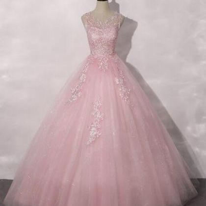 A Line Pink Evening Dress With Lace