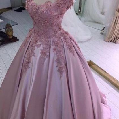 Off Shoulder Dusty Rose Ball Gown Prom Dresses..