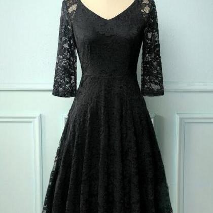 A Line Midi Long Sleeves Lace Prom ..