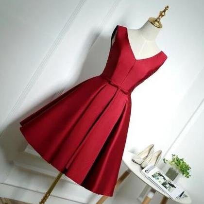 Lovely V Neck Wine Red Satin Homecoming Dress