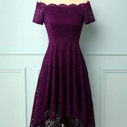 Off Shoulder Asymmetrical Lace Homecoming Dress