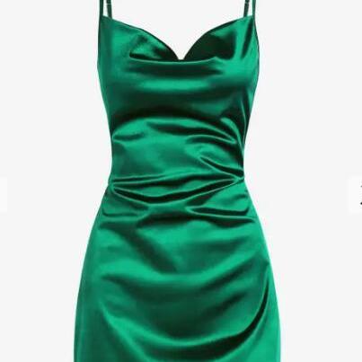 Cute Draped Slip Green Cocktail Dress