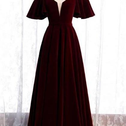 A Line Wine Red Velvet Party Dress