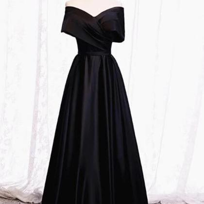 Black Off the Shoulder A-Line Satin Long Prom Dresses with Side Split,Formal Party Dresses  cg7206 main image 1