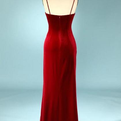 A-line V-neck Velvet Dress With Slit Steel Grey Plus Size