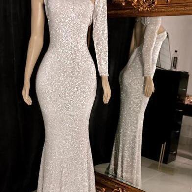 Bling Red One Shoulder Sequins Sexy Sheath Prom Dress main image 1