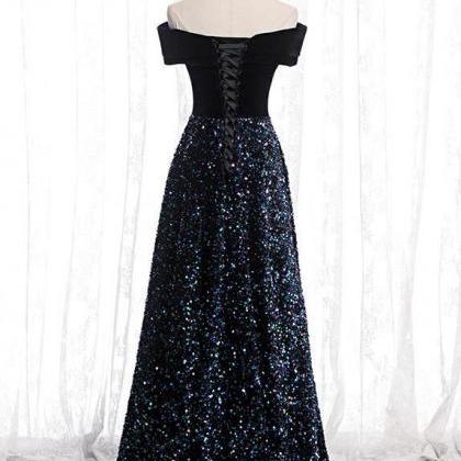 One Shoulder Black Velvet A-line Prom Dress with Beads and Sequins main image 1