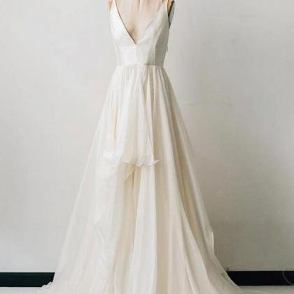 Simple V Neck Chiffon Long Prom Dress on Luulla