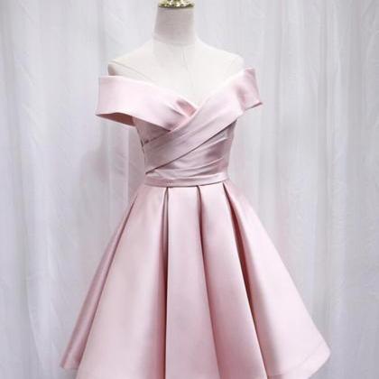 Pink Cute Short Satin Halter Homecoming Dress with Bow, Pink Prom Dress