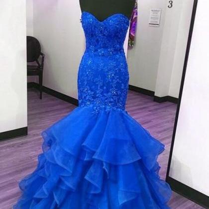 Royal Blue Straps Tiered A-Line Prom Dress with Sequins VK23110303