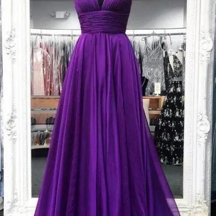 Spaghetti Straps A Line Purple Prom Dress