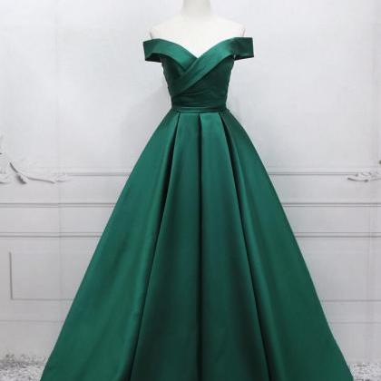 Off The Shoulder Green A Line Satin Prom Dress on Luulla