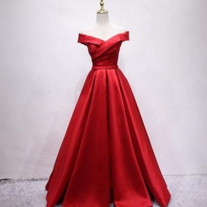 Off The Shoulder A Line Red Satin Prom Dress on Luulla