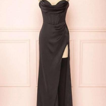 Lace-Up Cowl Neck Ruched Long Party Dress