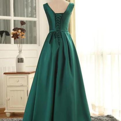 Dark Green Long Sleeves Satin Prom Dress LBQ1220 main image 1