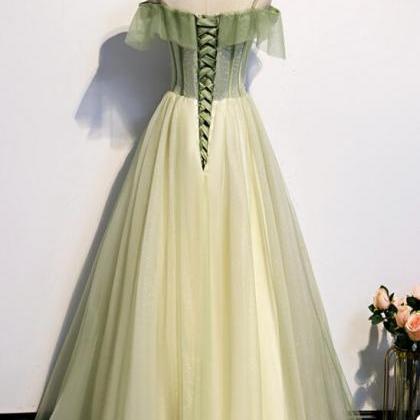 A-line Square Floor length Tulle Prom Dresses Green Plus Size
