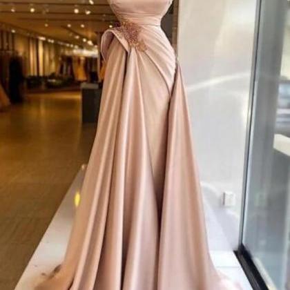 A Line Pink Prom Dresses, Robe De Soiree, Beaded..