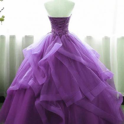 Ball Gown Purple Organza And Tulle Party Dress..