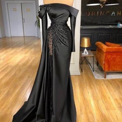Vintage Long Sleeve Black Evening Dresses With..