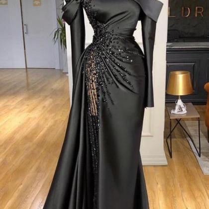 Mermaid Black Evening Dresses 2023 Long Sleeve