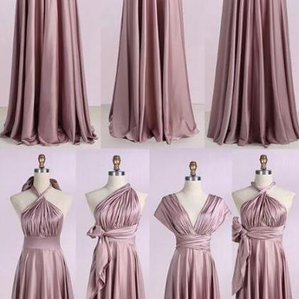 Elegant Convertible Long Rose Pink Bridesmaid..