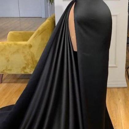 Elegant Black Beaded Vestidos De Gala Satin Modest..
