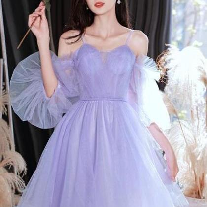 Lavender Off the Shoulder Sleeveless Evening Dress with Pleated Applique and Slit