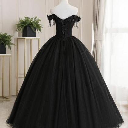 Ball Gown Black Tulle Lace Long Formal Dress on Luulla