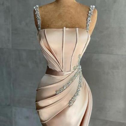 Gorgeous Straps Appliques Bead Long Prom Dress