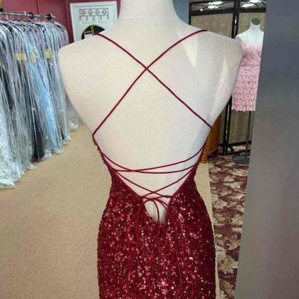 Sexy Deep V-neck Burgundy Sequins Homecoming Dress